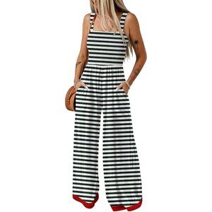 Women Black Casual Jumpsuits Square Neck Overalls One Piece Sleeveless Rompers